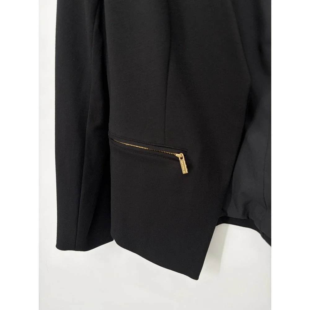 Tahari Women's Black Blazer Size 10 Gold Zip Pockets NWT $98